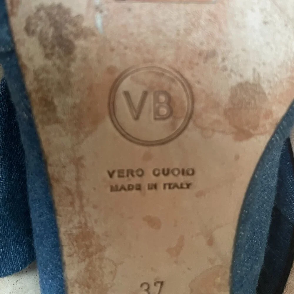 VERONICA BEARD Flat Denim BOW Mules Size 37